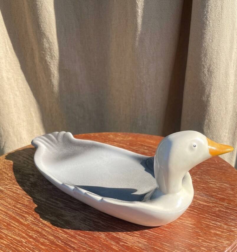 Plate barbotine duck / goose (French pottery)