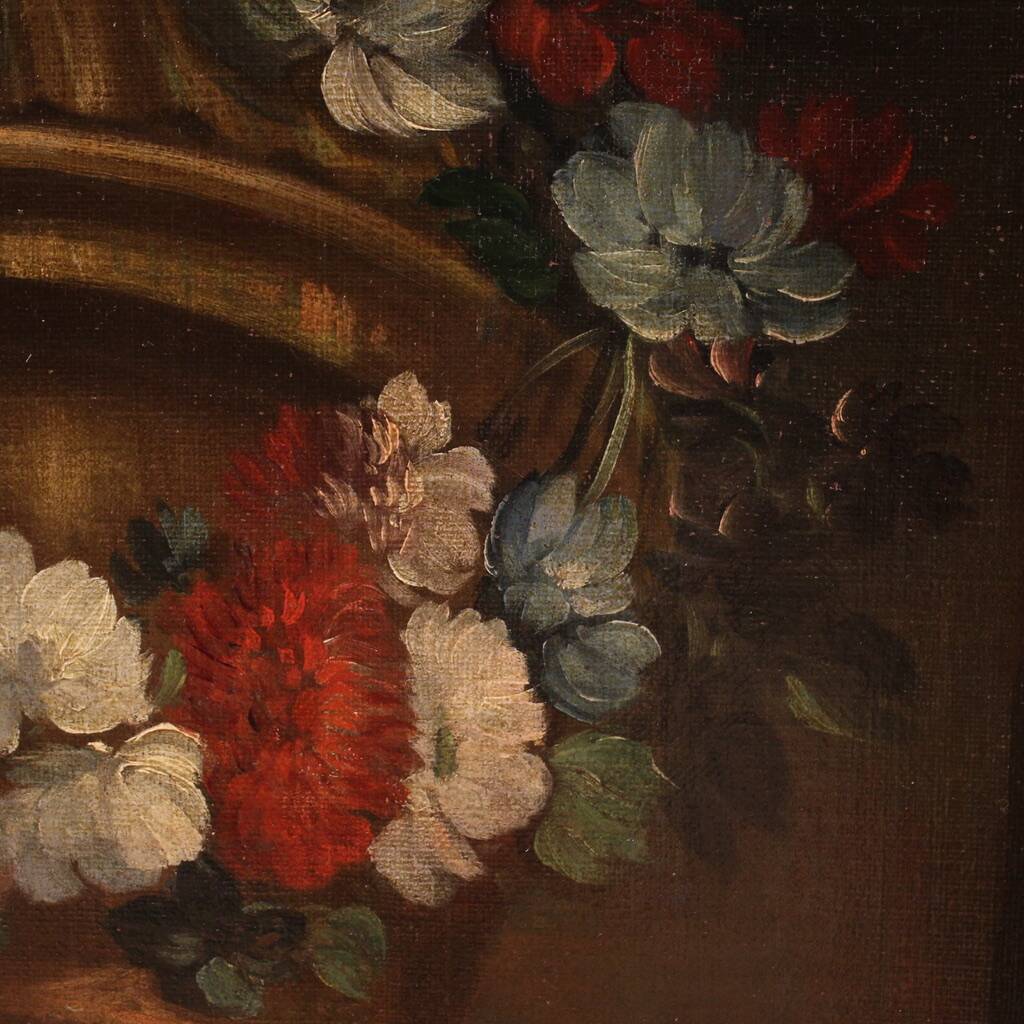 Peinture italienne antique nature morte aux fleurs du XVIIIe siècle