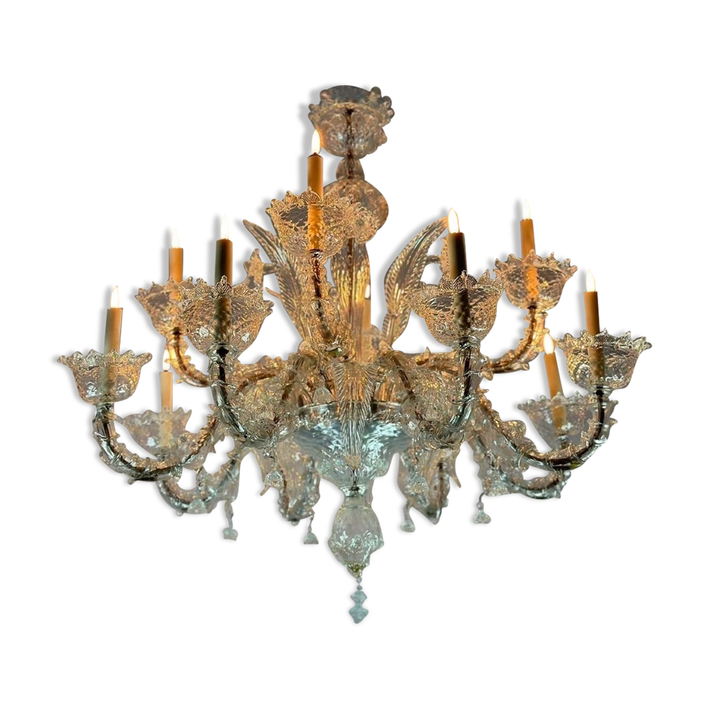Lustre vénitien rezzonico en verre de Murano 12 bras de lumière | Selency