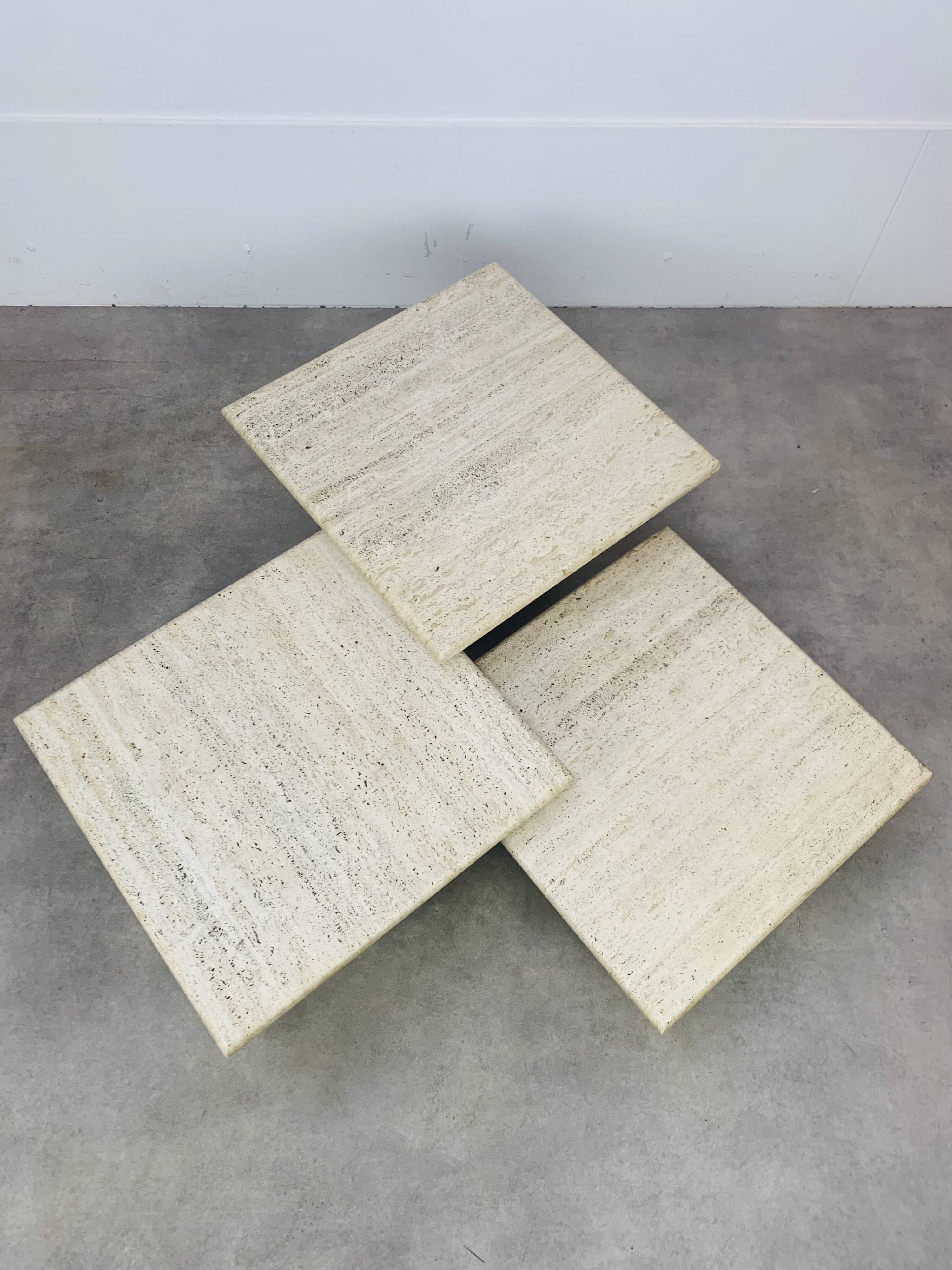 Trio vintage travertine nesting coffee tables