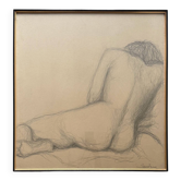 Grand dessin original nu féminin, crayon sur papier sous verre signé XX