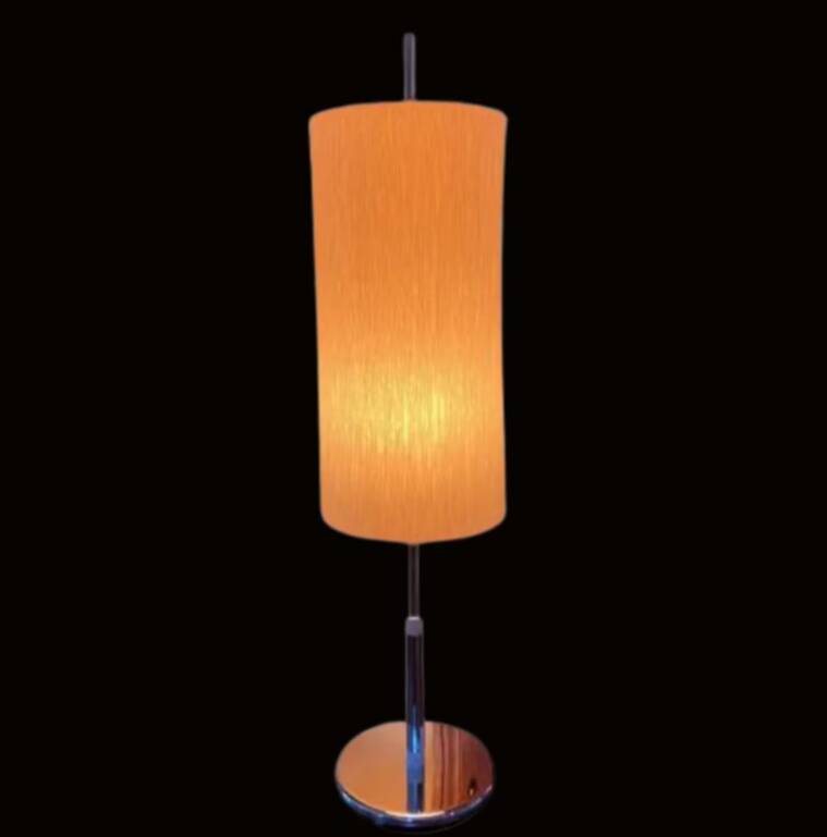 Vintage chrome metal table lamp with fabric in the style of Staff Leuchten, 1989.