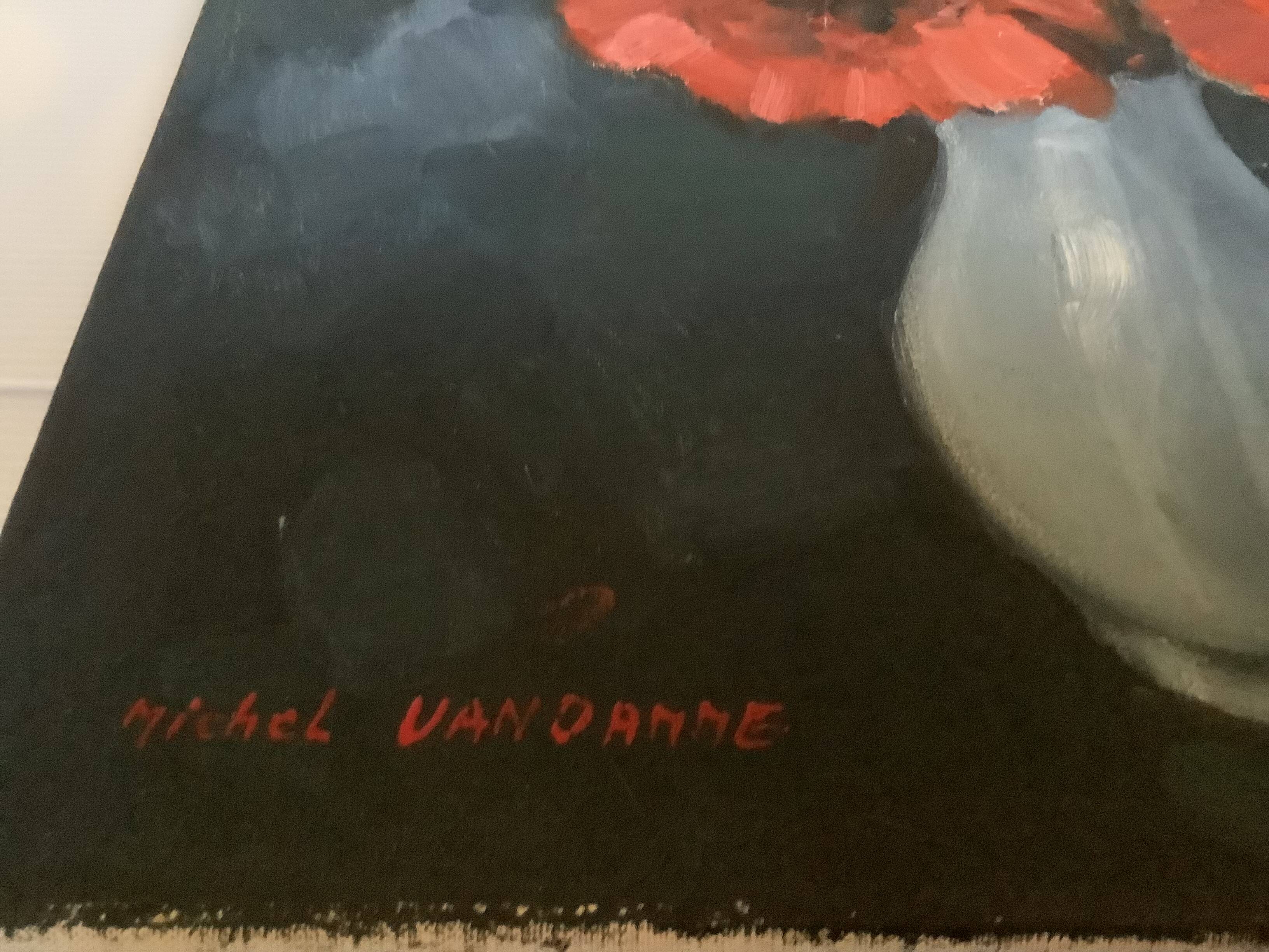 Large painting of a bouquet of flowers, oil on canvas, signed.