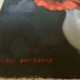 Large painting of a bouquet of flowers, oil on canvas, signed.