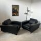 Lot 2 roche bobois designer leather armchairs 80s vintage custom aviator shape