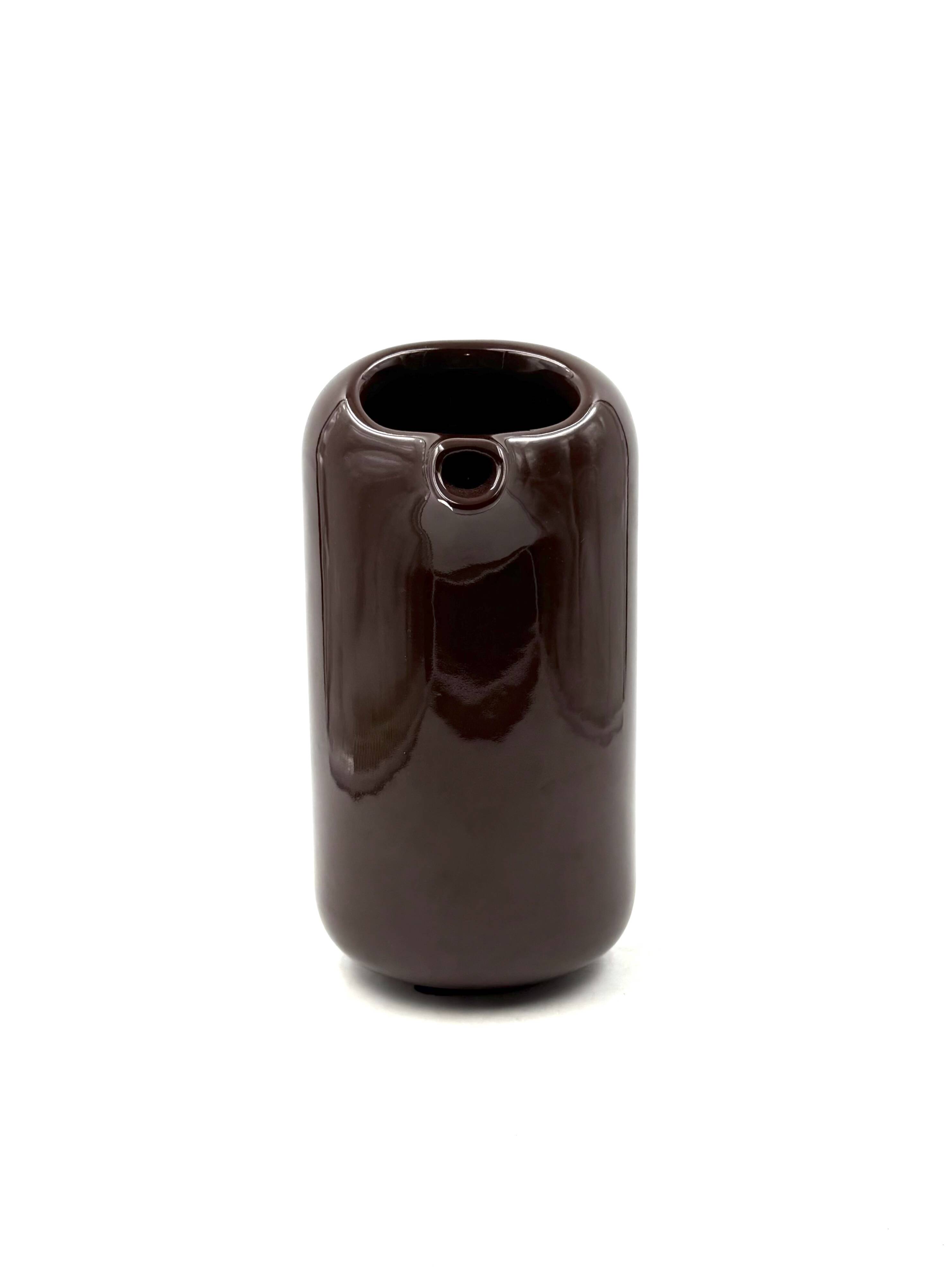 Mid-century modern brown ceramic vase / jug, Il Picchio Italy 1970s
