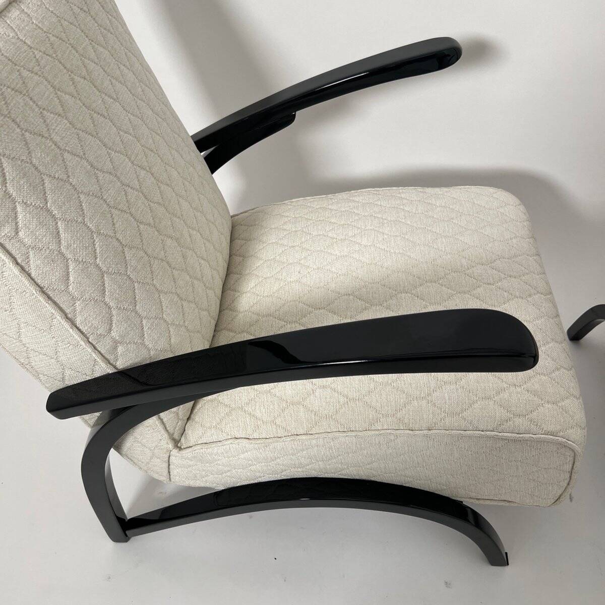 Set of Czechian Art Deco Black Laquered Lounge Chairs attributed to J. Halabala for Up Závody, 1930s