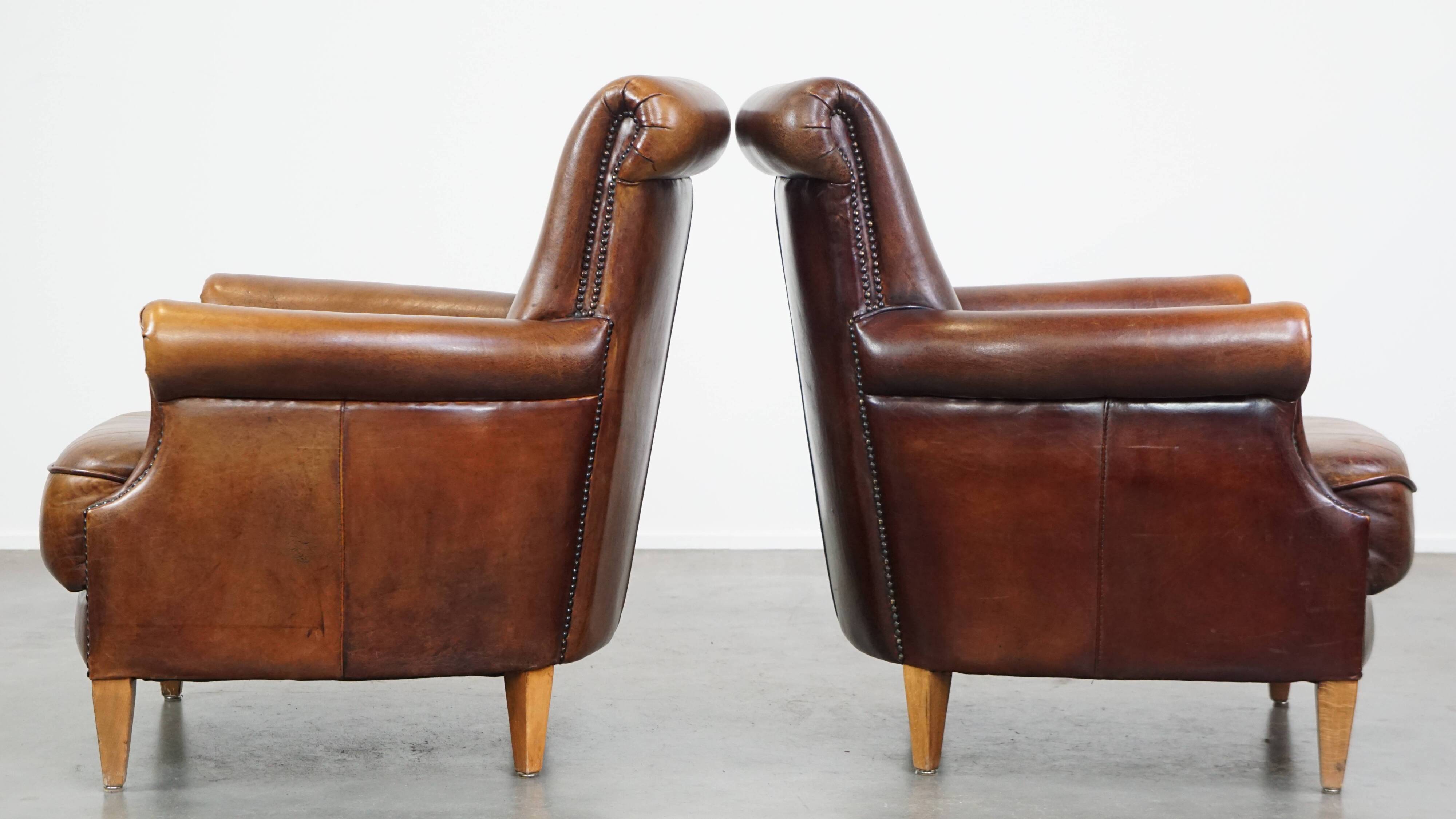 Set of 2 sheepskin leather armchairs
