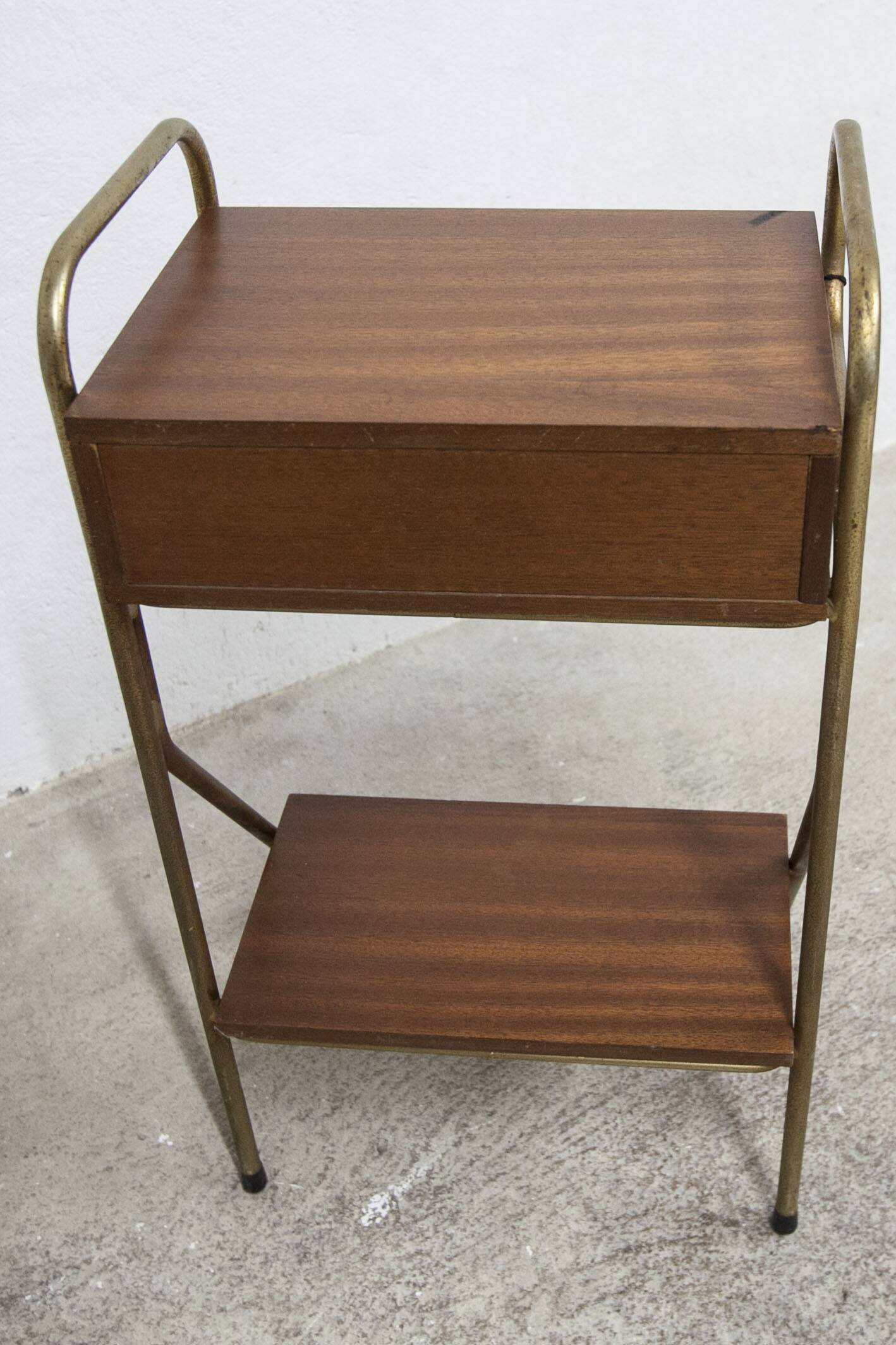 teak gold metal bedside table
