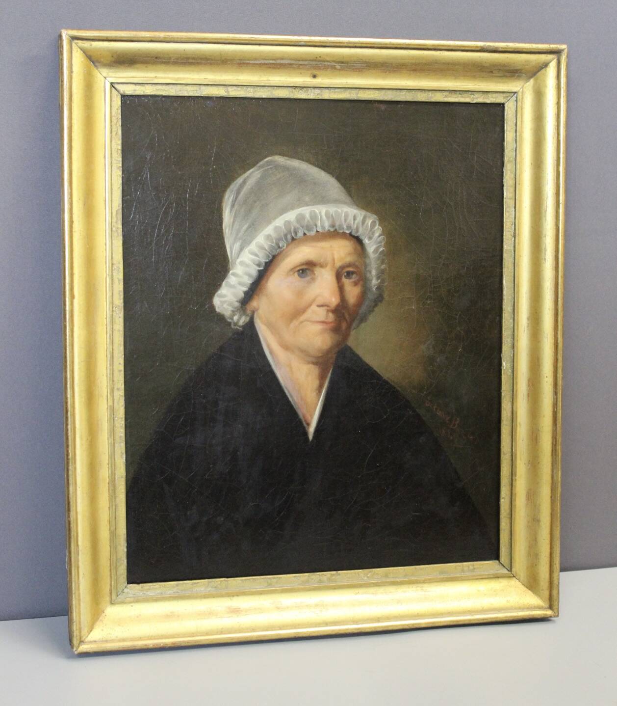 Oil on canvas, Woman with a white headdress dated 1840