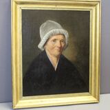 Oil on canvas, Woman with a white headdress dated 1840