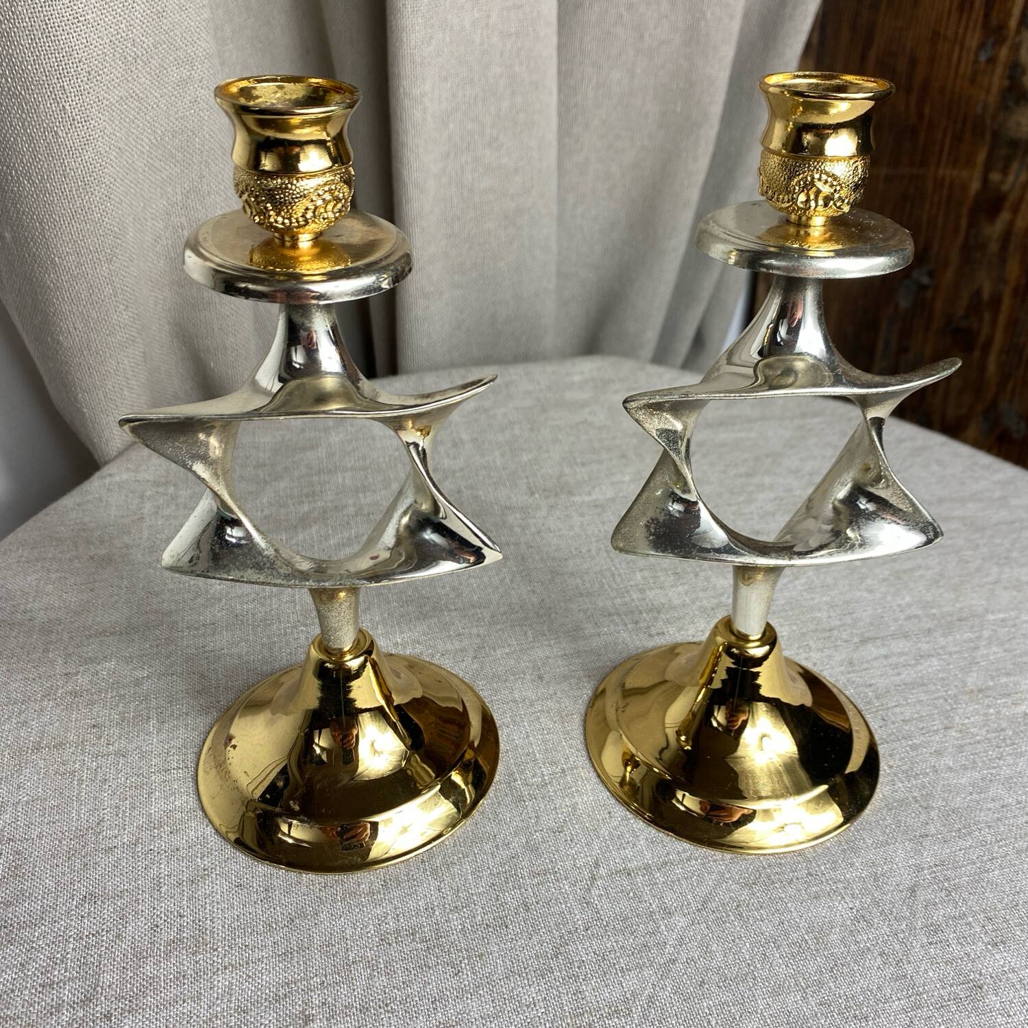Paire de petits bougeoir métal argenté flambeau - Décoration
