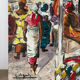 Market in Dakar, oil on panel signed G Vignesoult.
