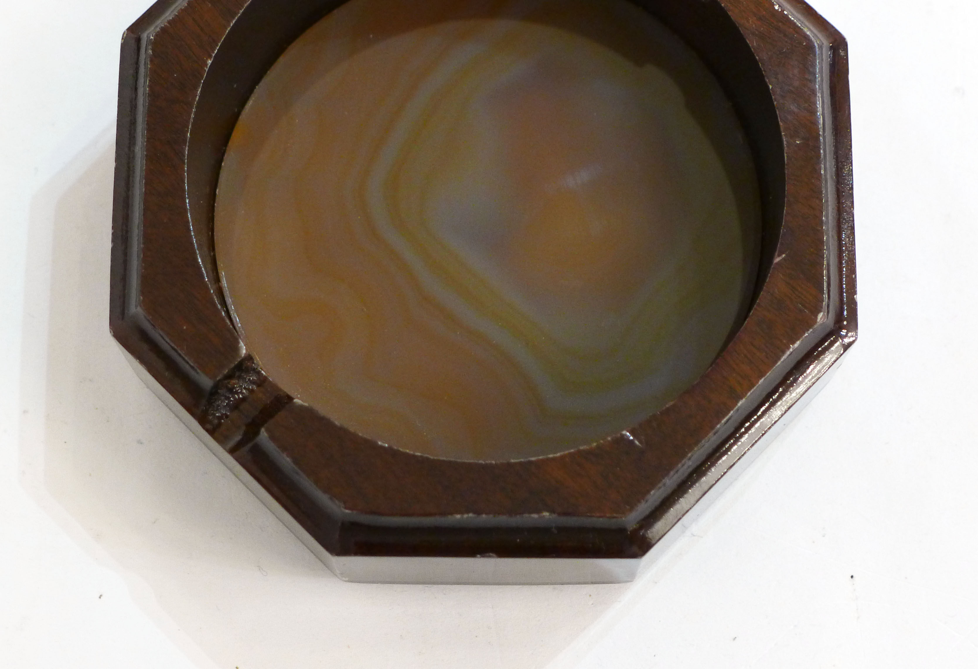 Agate stone and varnished wood ashtray