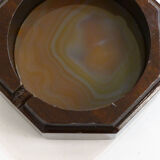 Agate stone and varnished wood ashtray