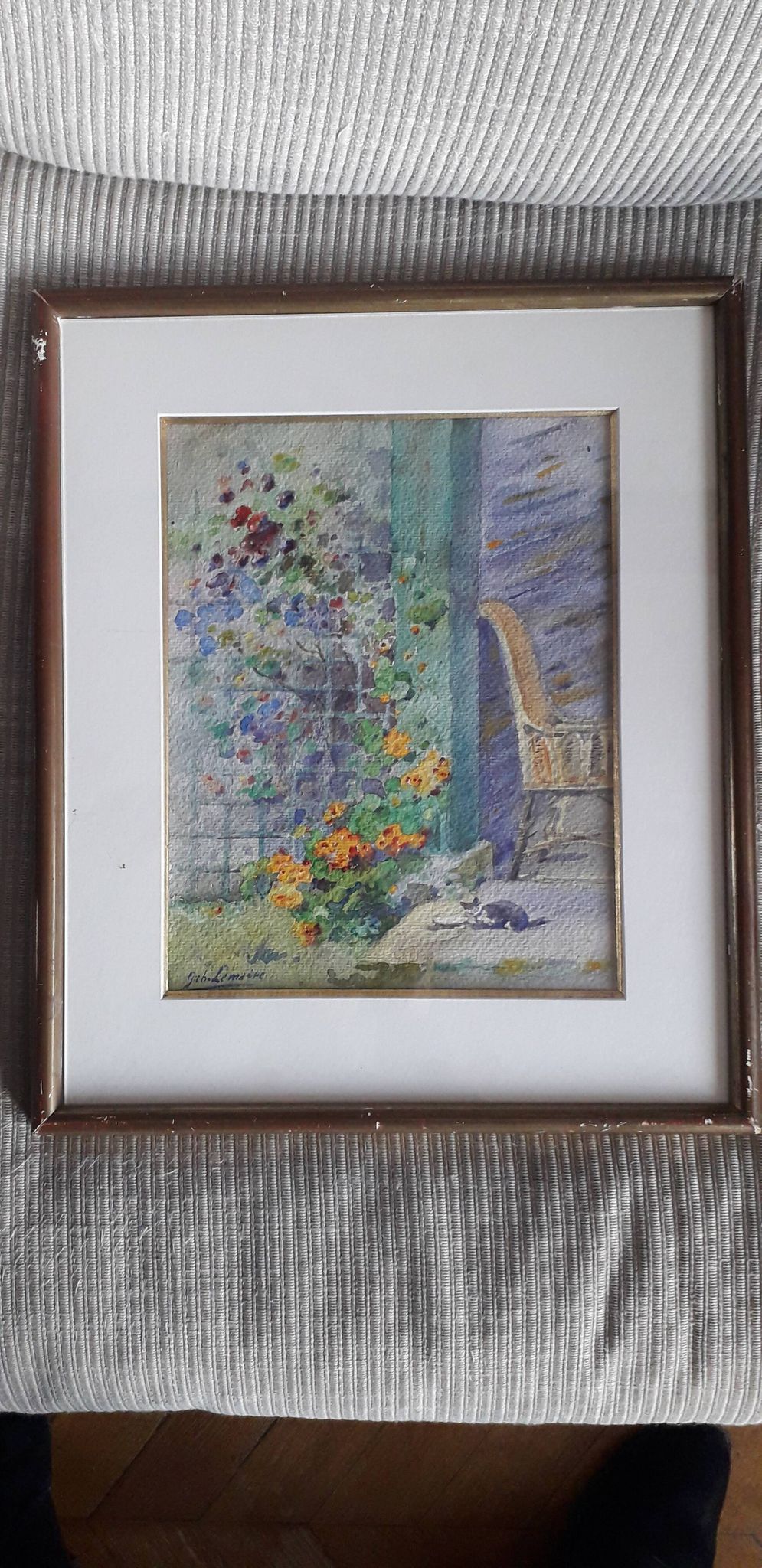 Antique painting depicting a landscape