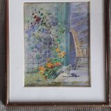 Antique painting depicting a landscape