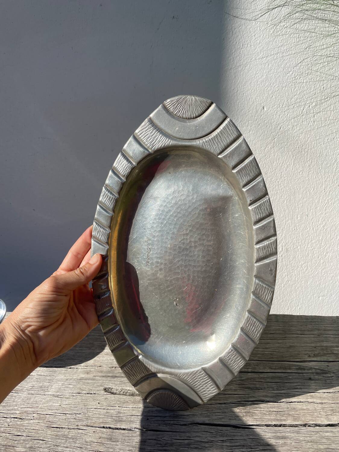 Pewter dish 1900 signed Alice and Eugène Chanal