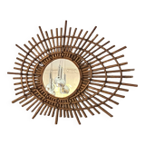 Miroir soleil ORTF en rotin. 80x60cm. 1960.