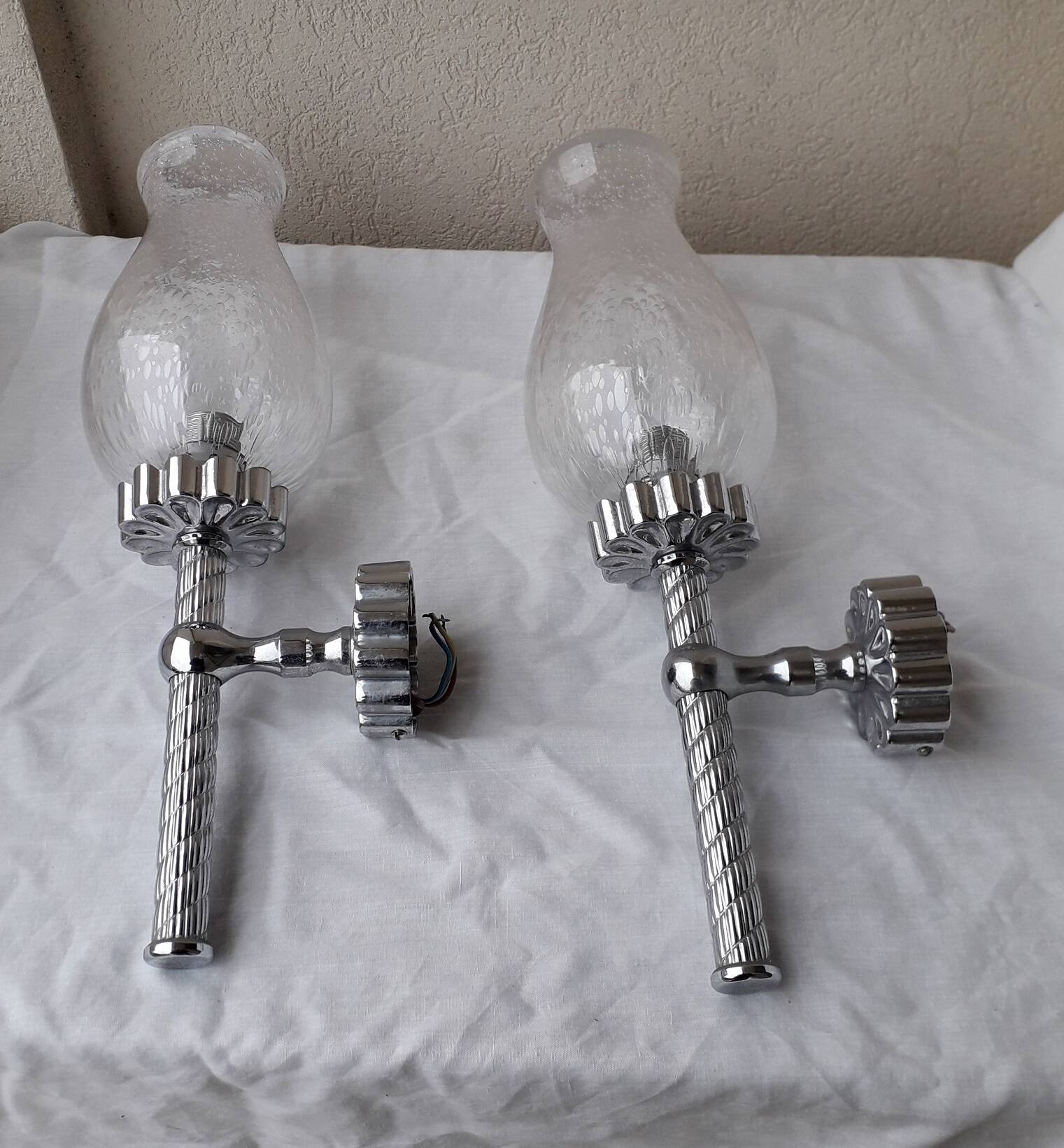 Pair of chrome wall lights