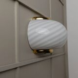 Vintage Murano white opaline glass wall lamp with brass fittings, 1970s Hollywood Regency, Italy