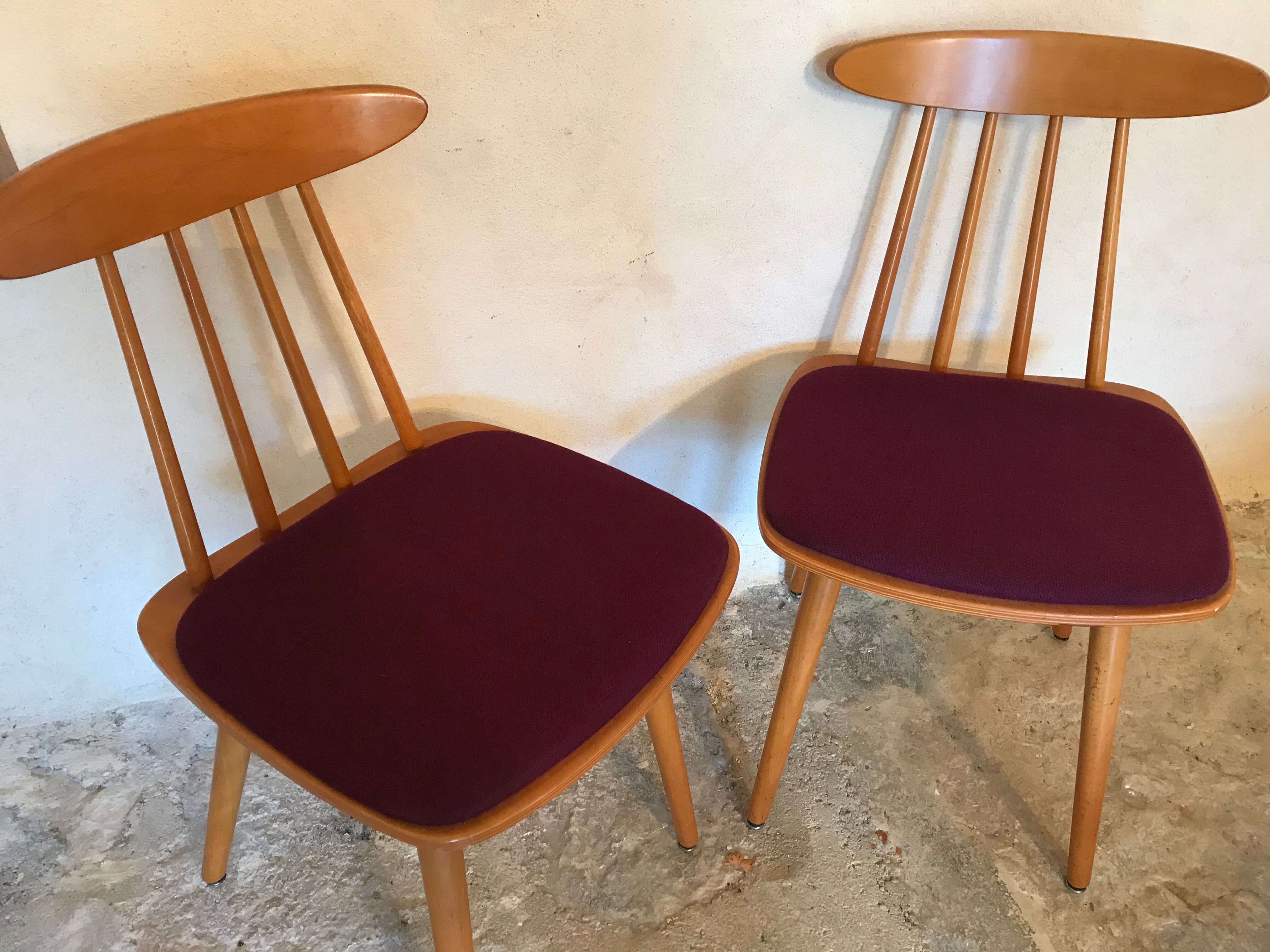 Set of two chairs stamped Hiller 1960's feet compass Scandinavian design