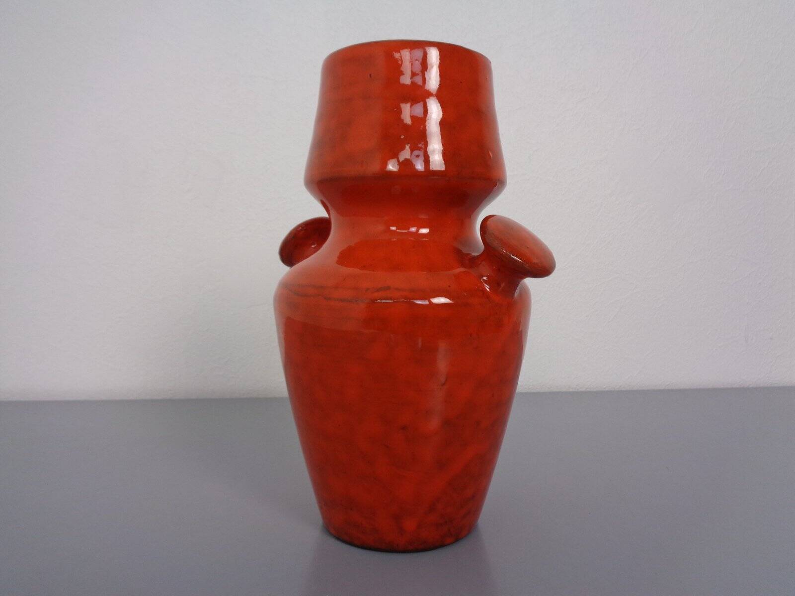 Italian orange ceramic studio vase with handle, 1970s