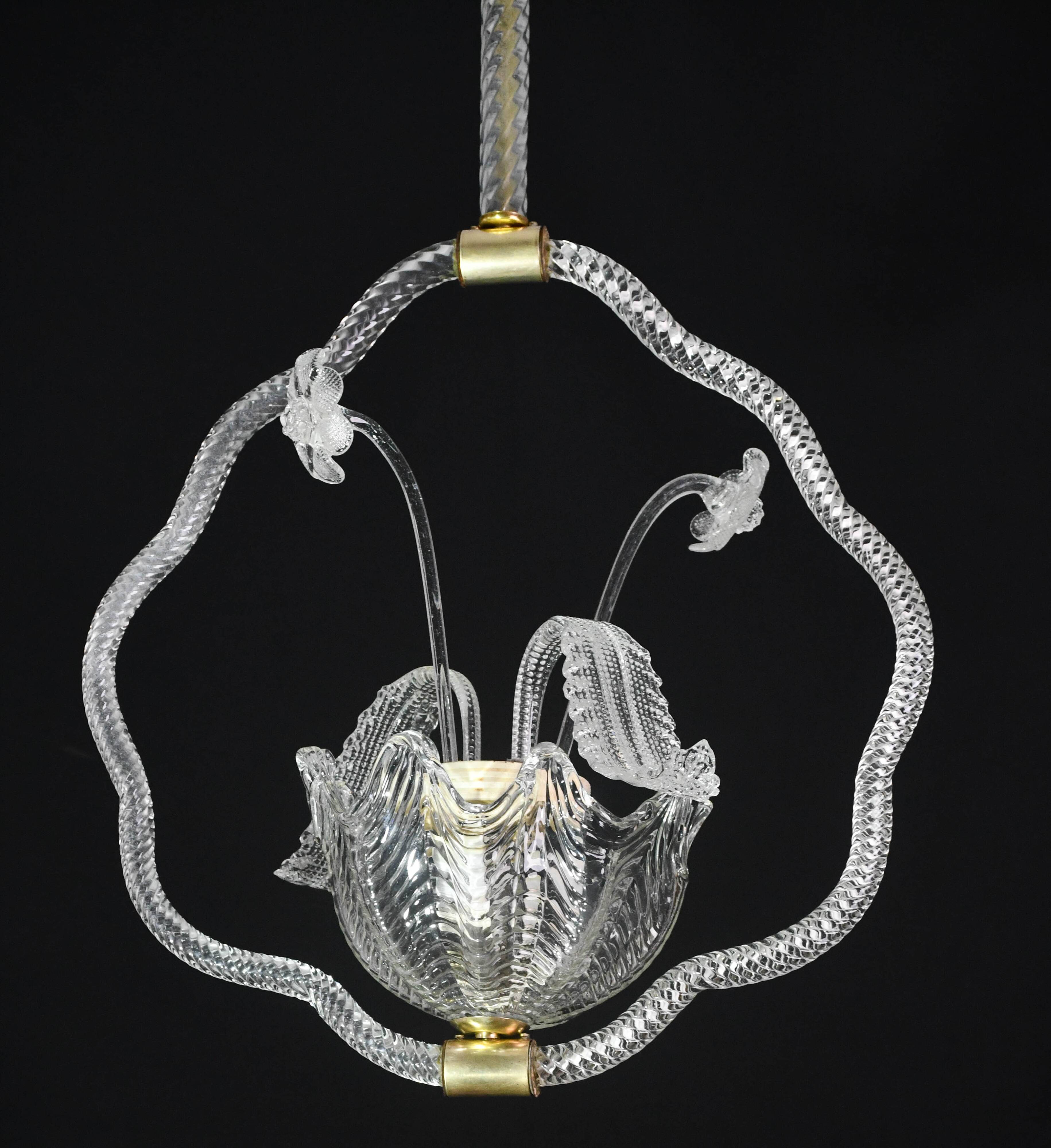 Art Deco transparent Barovier e Toso light with flowers, 1940s