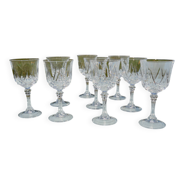 9 verres en cristal d'Arques modèle Auteuil et Louvre