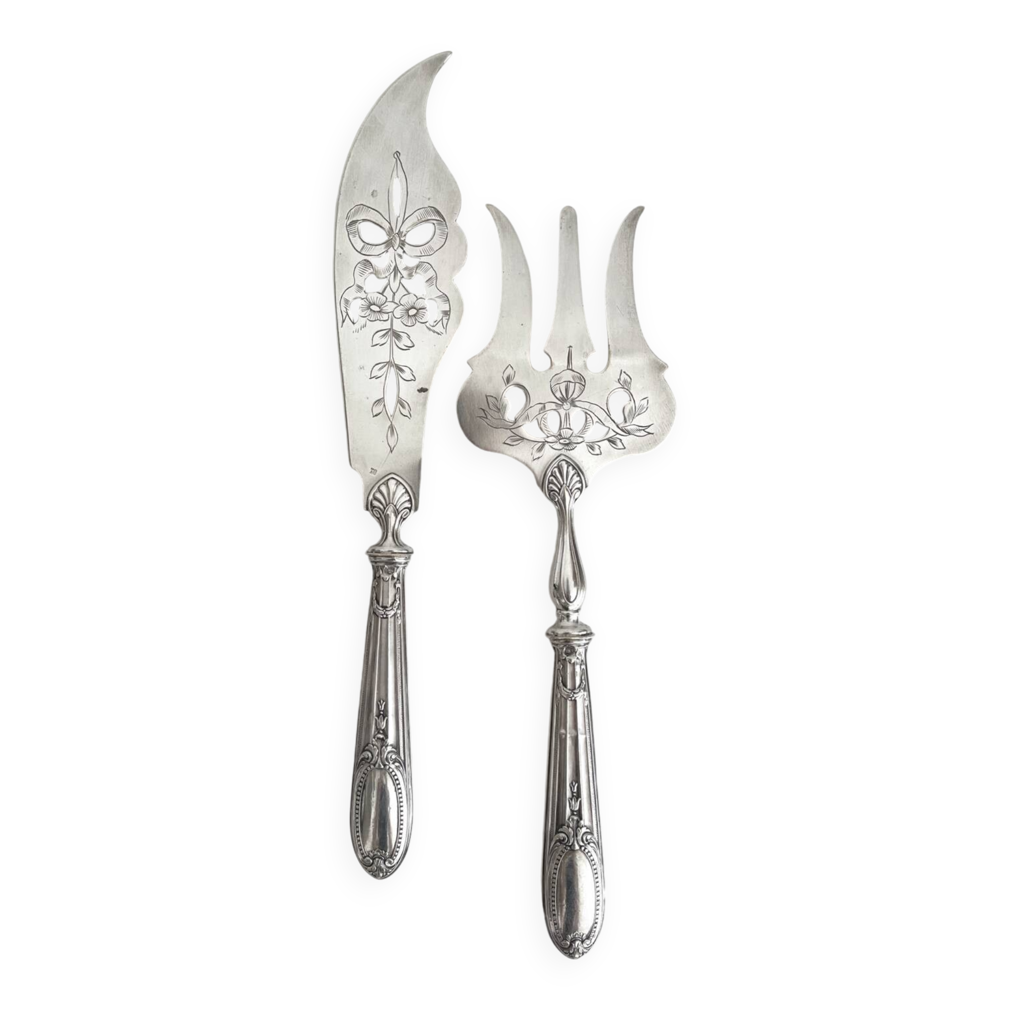 Antique silver and silver-plated fish serving cutlery