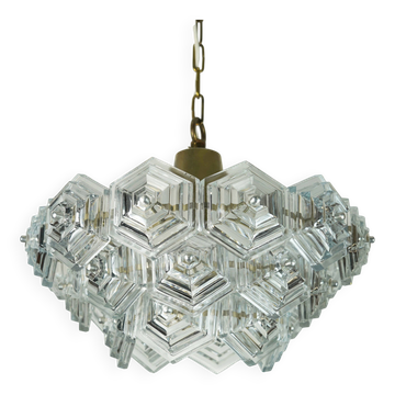 3-tier mid century pendant light with 27 hexagonal glass panels 1960s 70s