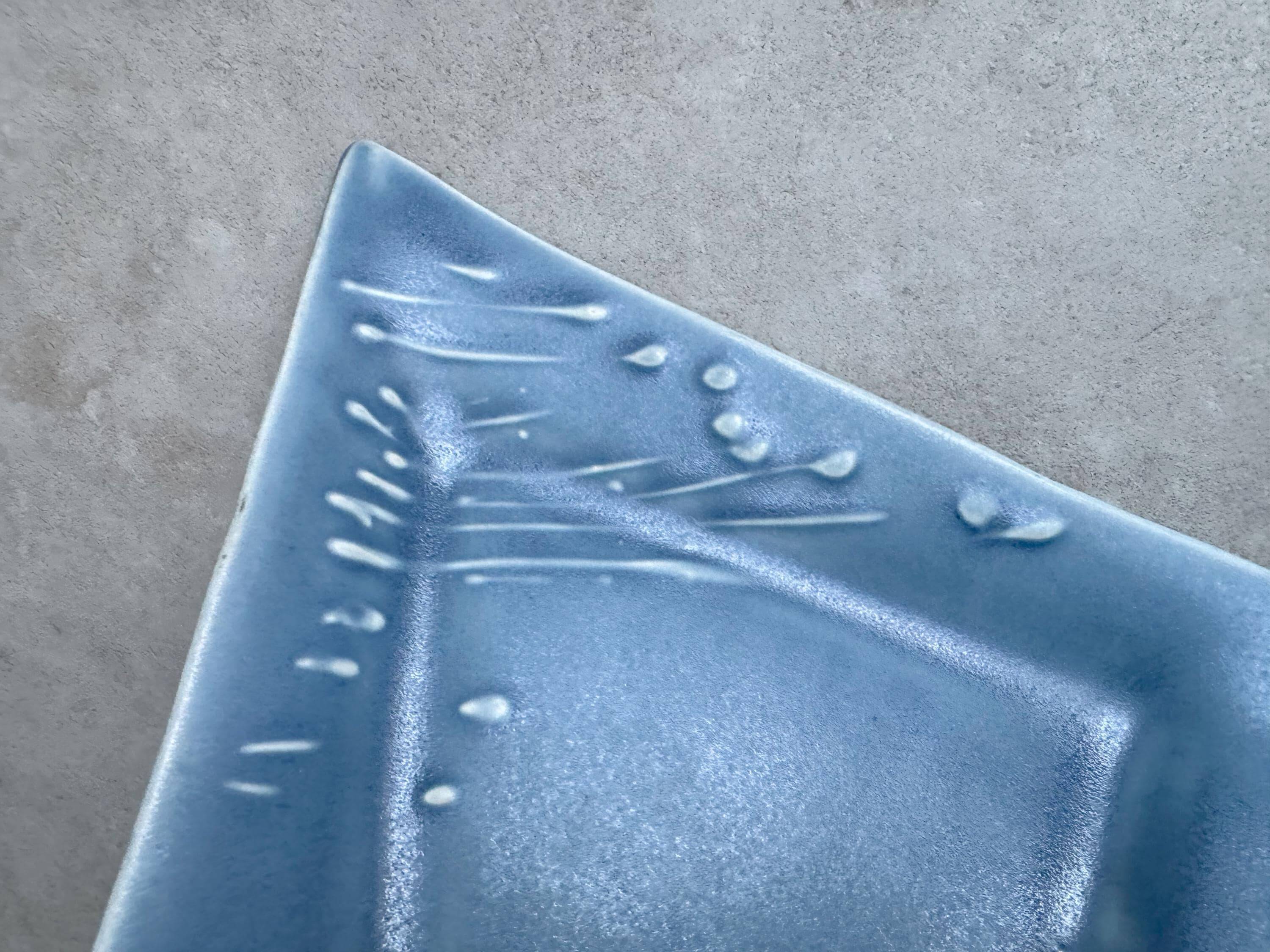 Vintage blue studio pottery signed dish