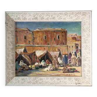 Bruno RETAUX "The souk" Oil on panel signed