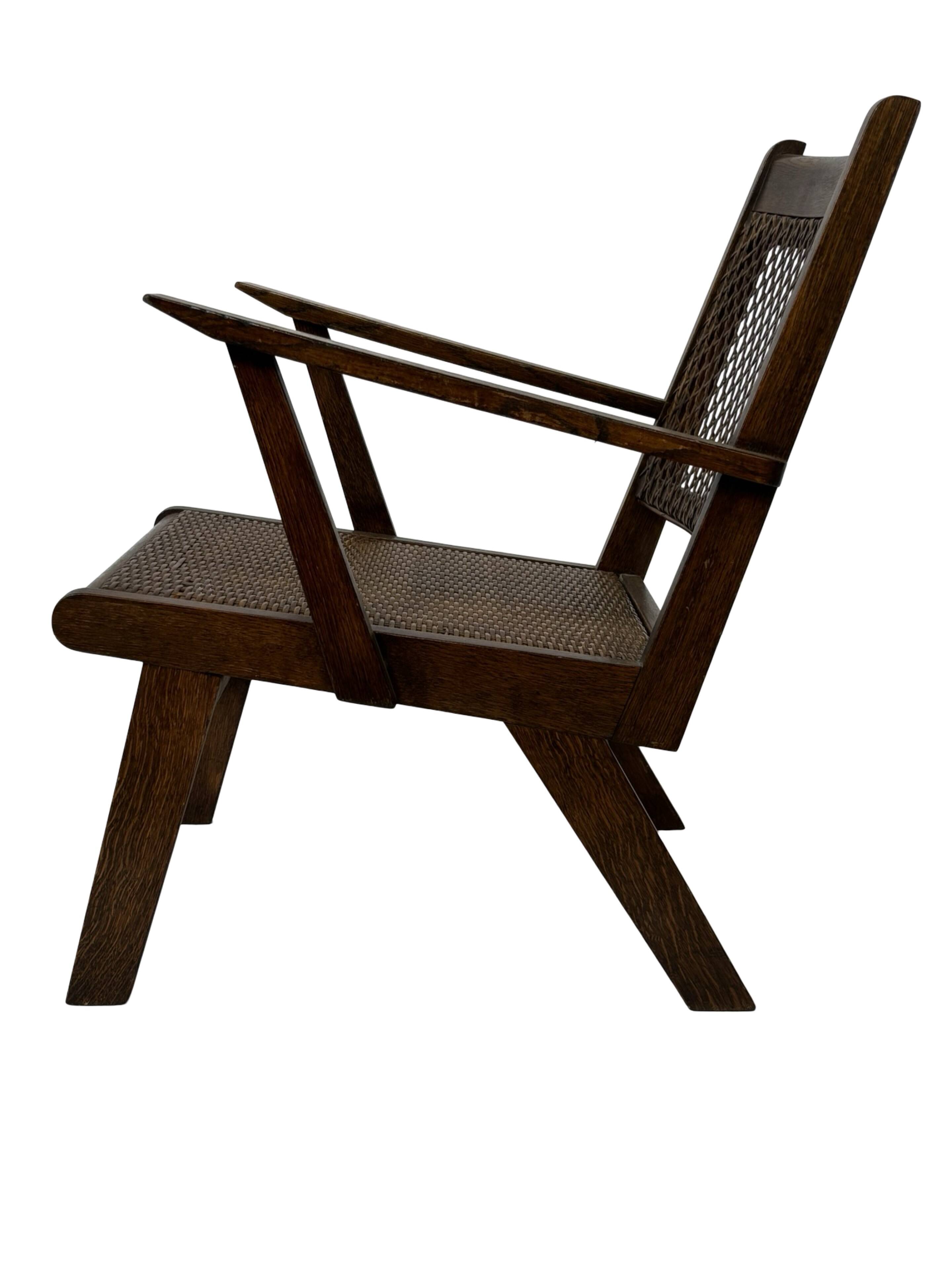 Art Deco oak armchair with webbing 1950s minimalist