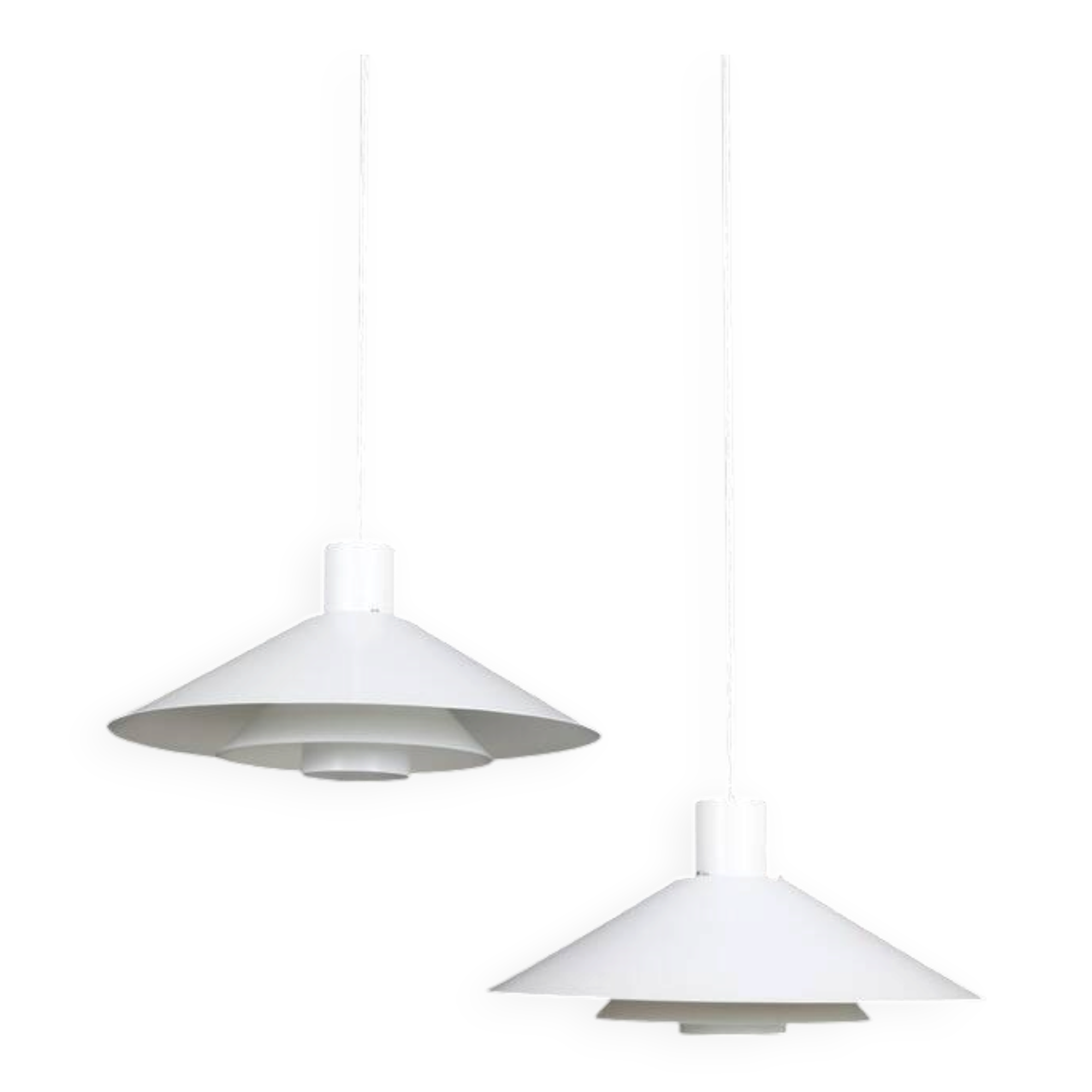 Set of 2 Nordisk Solar Compagni / Christian Hvidt “Trapez” pendant lamps / Danish modern design / 1970s / 1980s