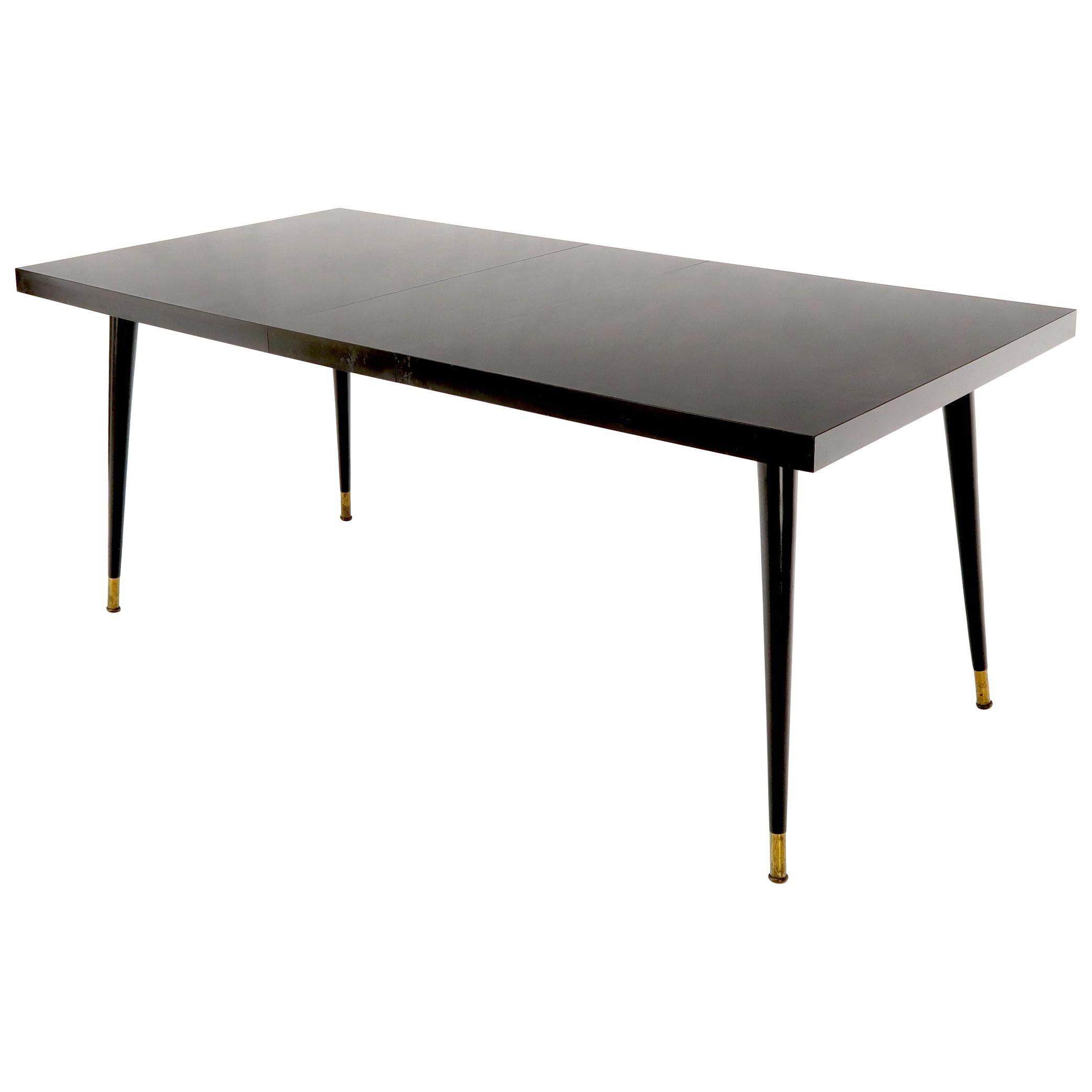 Square Dining Table, High Gloss Top, Brass, Black Cone Legs, Diamond Black - M