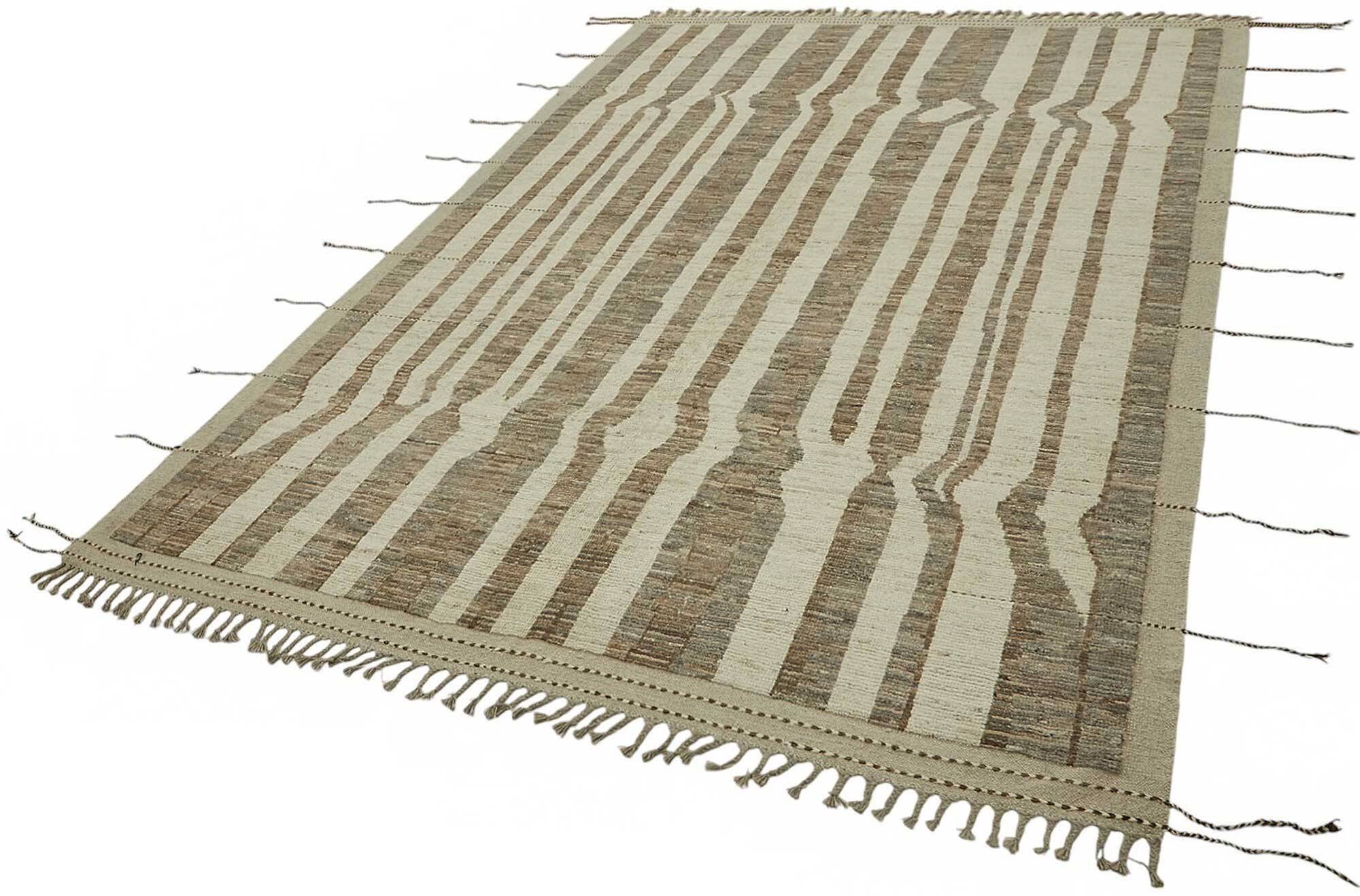 Hand-Knotted Tribal Unique 205 cm x 302 cm Beige Wool Carpet