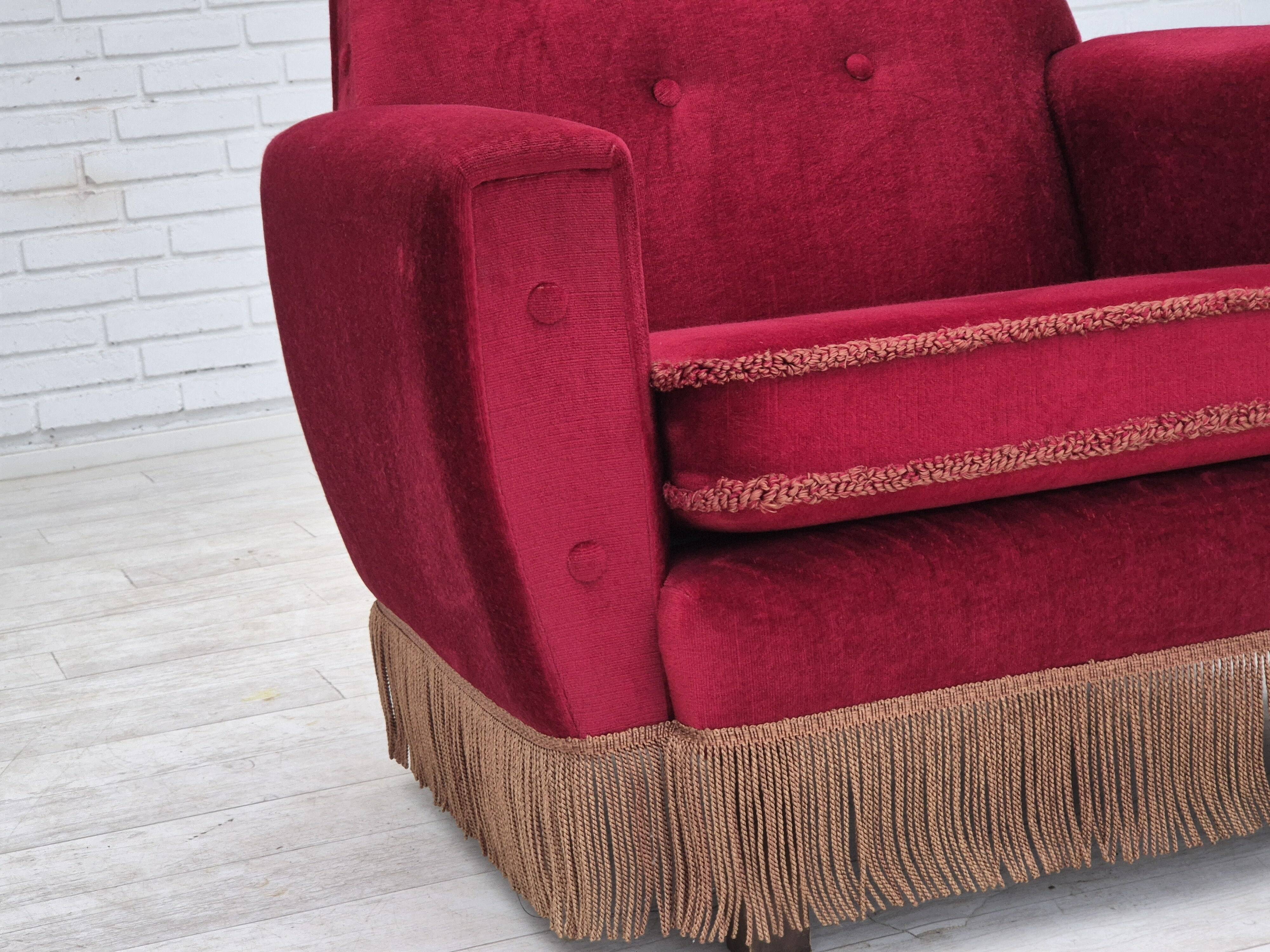 1970s, Danish lounge chair, original condition, cherry-red velour fabric.