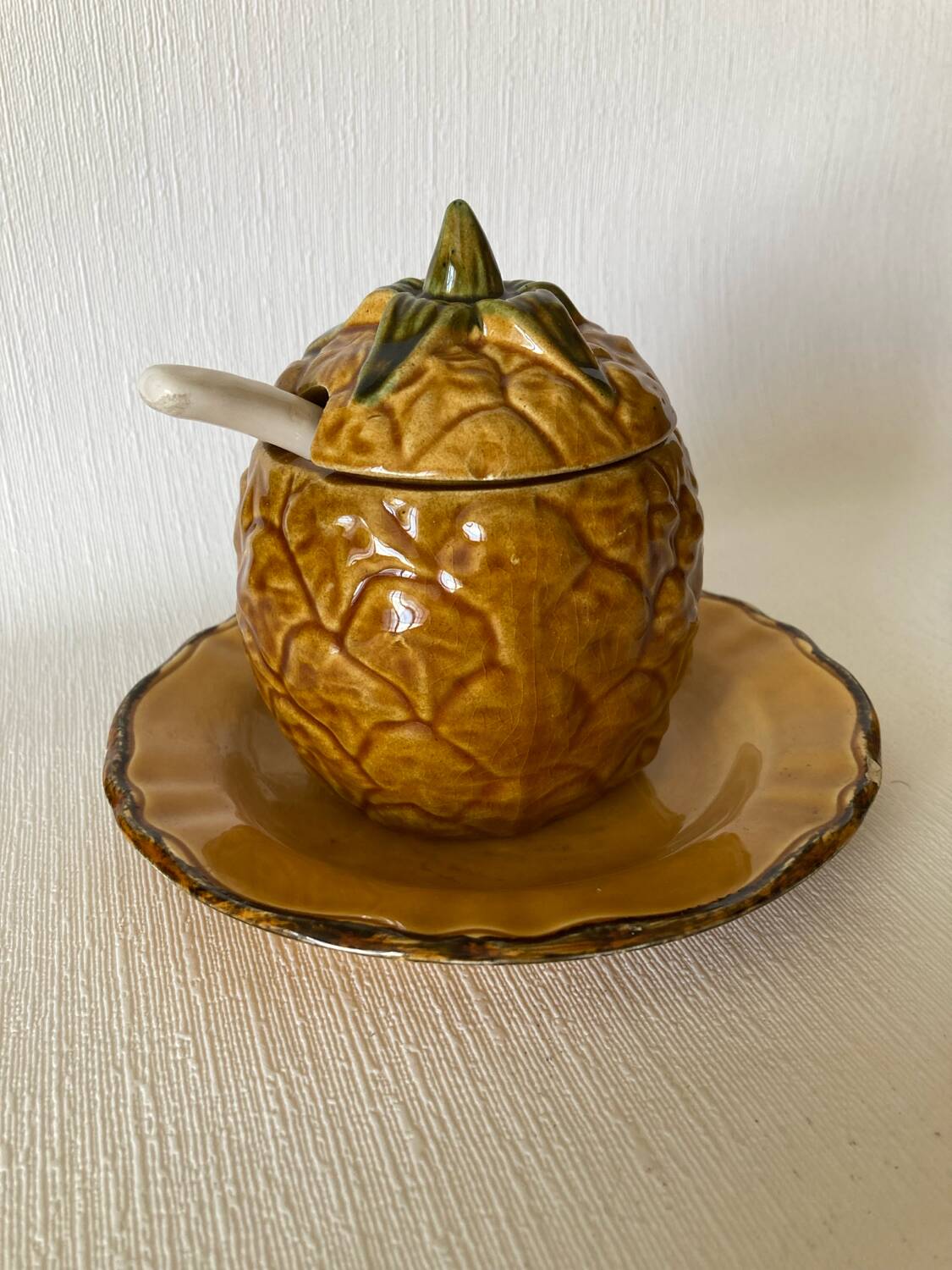 Vintage Pineapple Barbotine Jam Jar