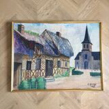 Peinture huile sur toile Normande R.Oswald 1960 cadre bois doré