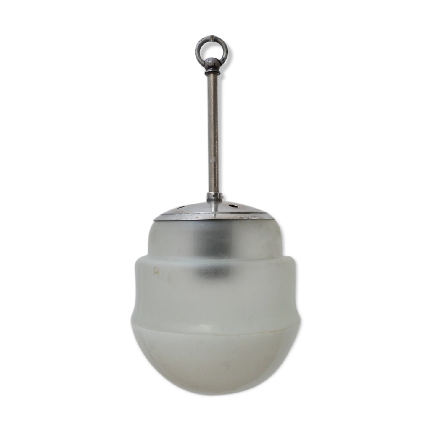 Small Two Tone Opaline and White Glass Mid-Century Pendant Light