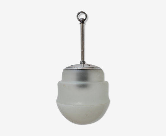 Petit Opaline bicolore et verre blanc mid-century suspension light
