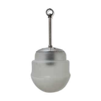 Small Two Tone Opaline and White Glass Mid-Century Pendant Light