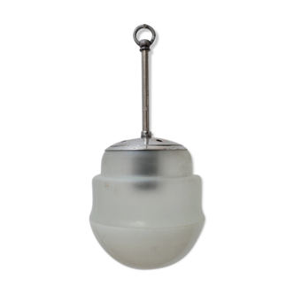 Petit Opaline bicolore et verre blanc mid-century suspension light