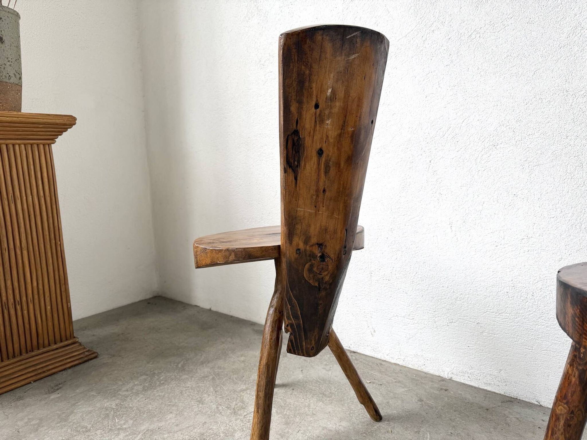 Trio de chaises d'alpage en pin massif, France, années 1950