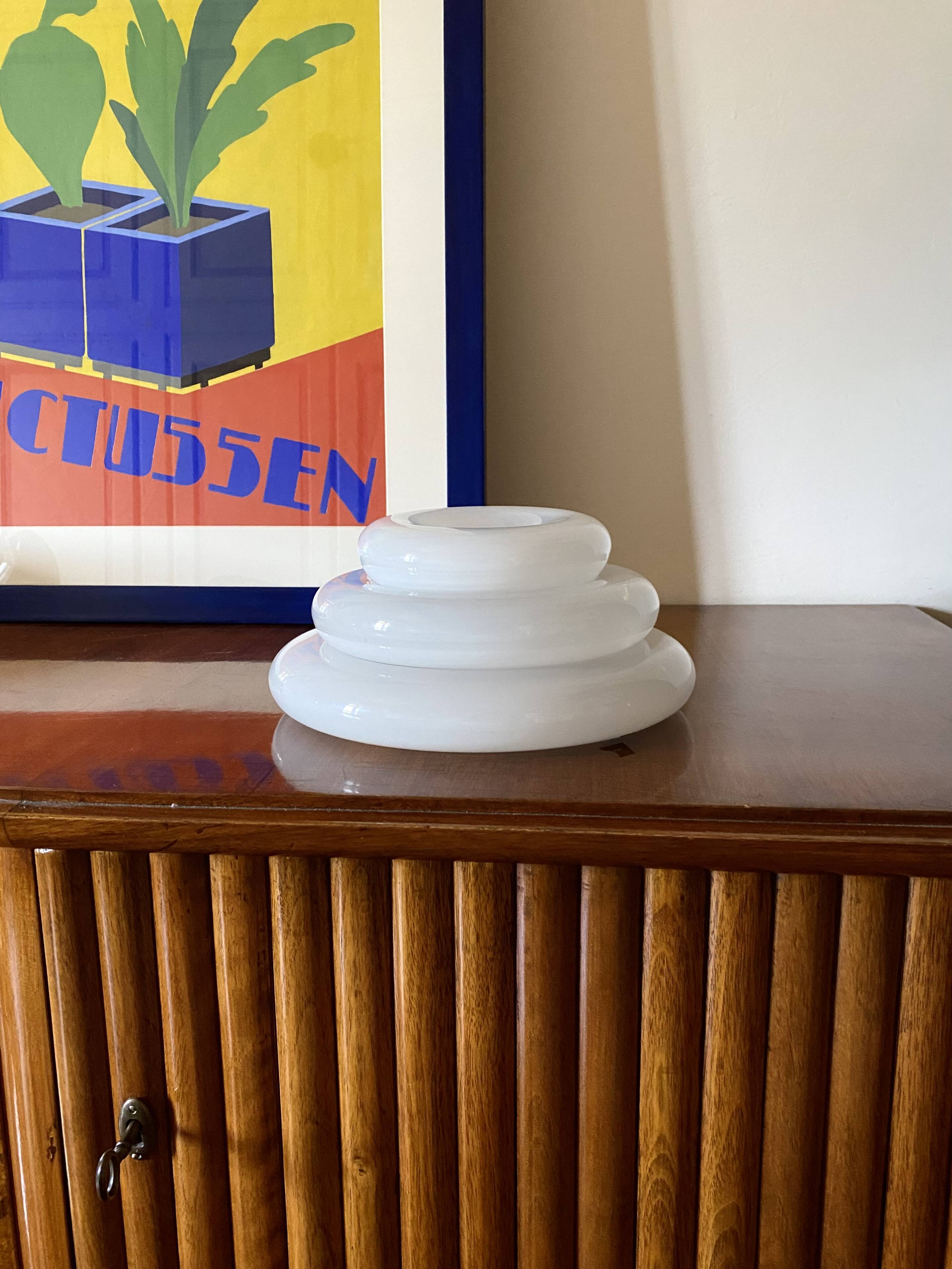 "Pomeri" cloudy crystal centerpiece / vide poche, Eleonore Peduzzi Riva, Vistosi Murano Italy, 1972