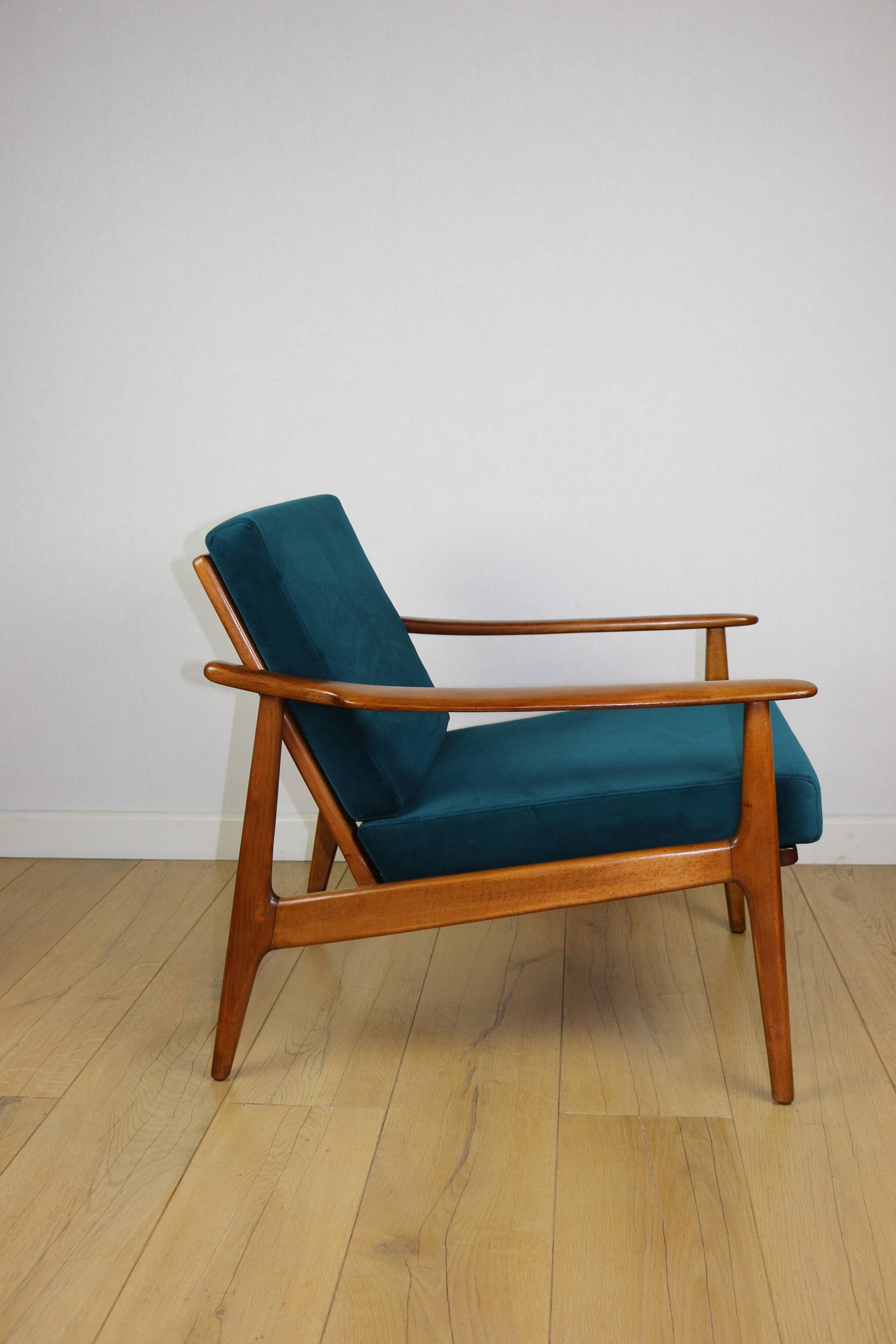 Danish vintage loft armchair in sea green on removable cushions