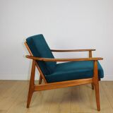 Danish vintage loft armchair in sea green on removable cushions