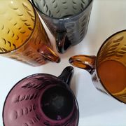 Set of 4 coloured pressed glass mugs, vintage style.