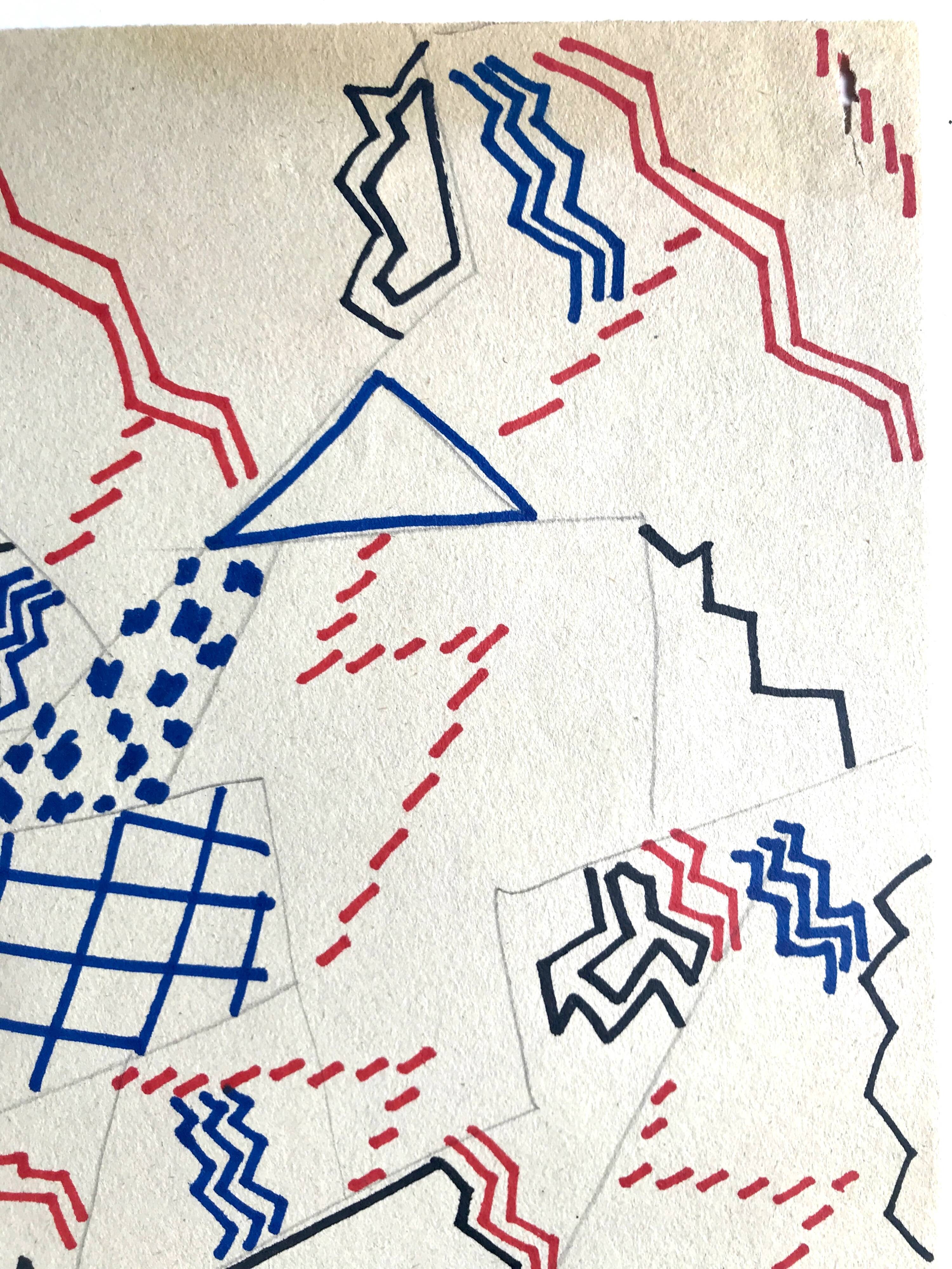 Elie dayan, untitled (abstract composition 3). felt pen on paper.